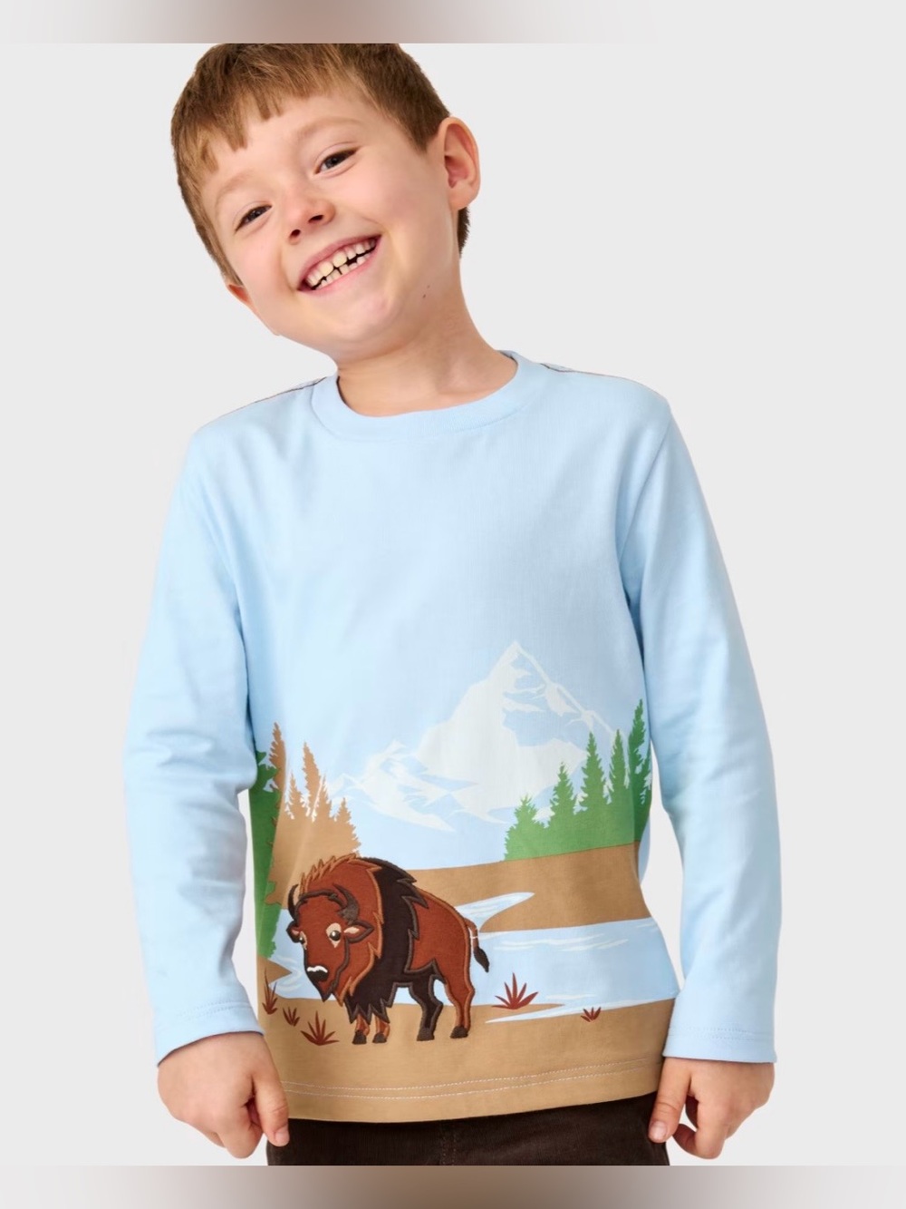 Gymboree Long-Sleeve Light Blue Buffalo Graphic Tee - Size: 12-18mo.